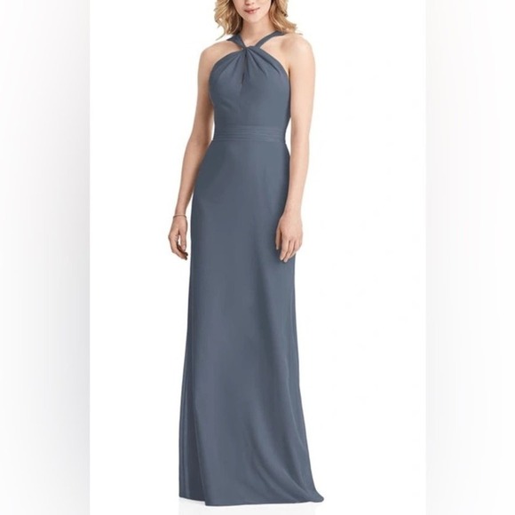 JENNY PACKHAM Twist Halter Neck Trumpet Gown BRIDESMAID DRESS SILVERSTONE  4 - Picture 1 of 8
